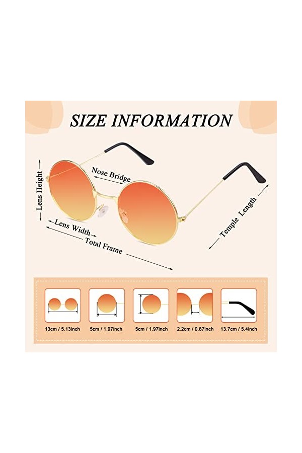 Kiiwah 3 Paires Lunettes de Soleil Rondes Hippie, Lunettes Rondes Hippie Colorées Rétro, Lunettes Fête Vinatge Lunettes de So