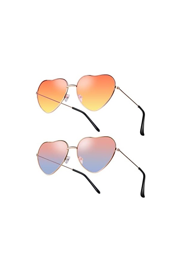 Kiiwah 2 Paires de Lunettes de Soleil Hippies en Coeur Forme de Coeur, Lunette de Soleil Vintage Degradé Rose et Bleu pour Ac