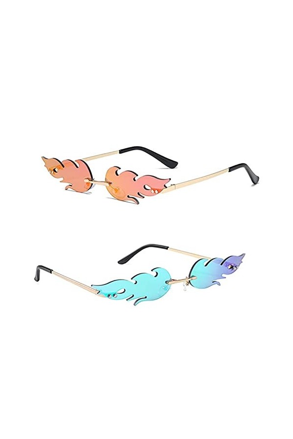 Jesdavan Lunettes Flamme, 2 Pièce Lunettes Flammes, Mode Rétro Style Punk Flamme à Lunettes, Sans Cadre Lunette de Soleil Fla