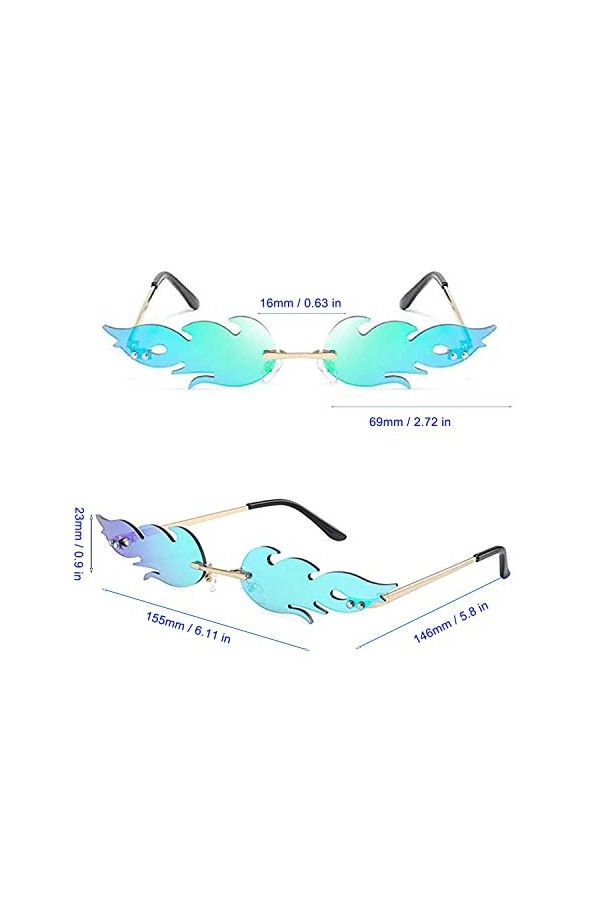 Jesdavan Lunettes Flamme, 2 Pièce Lunettes Flammes, Mode Rétro Style Punk Flamme à Lunettes, Sans Cadre Lunette de Soleil Fla