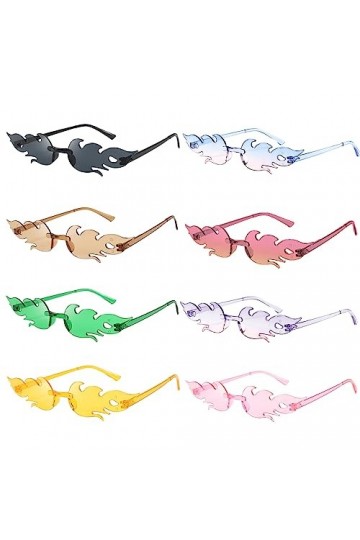 Lucktao 8 Paires Lunettes de Soleil en Forme Flamme,Lunettes de Soleil Flamme Femme,Feu Lunettes de Soleil Sans Monture,Lunet