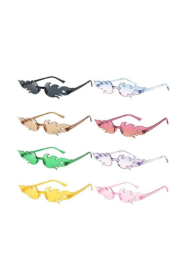 Lucktao 8 Paires Lunettes de Soleil en Forme Flamme,Lunettes de Soleil Flamme Femme,Feu Lunettes de Soleil Sans Monture,Lunet