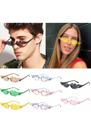 Lucktao 8 Paires Lunettes de Soleil en Forme Flamme,Lunettes de Soleil Flamme Femme,Feu Lunettes de Soleil Sans Monture,Lunet