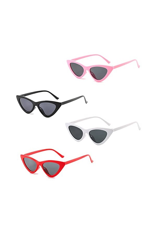 Flycppo 4 Pièces Cat Eye Lunettes,Rétro Lunettes de Soleil Triangle,Lunettes Néon Rétro,Lunettes mode pour Les Femmes Filles
