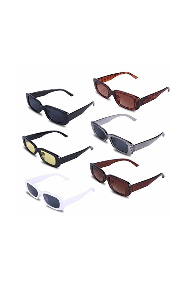 Nizirioo Lunettes de soleil rectangulaires vintage pour fête : 6 pièces vintage rectangulaires pour homme et femme avec prote
