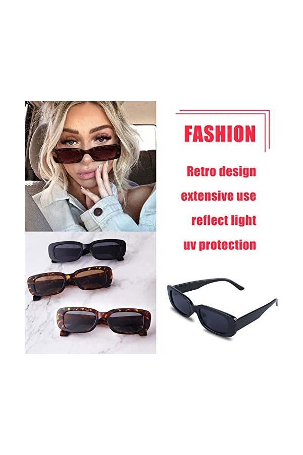 Nizirioo Lunettes de soleil rectangulaires vintage pour fête : 6 pièces vintage rectangulaires pour homme et femme avec prote