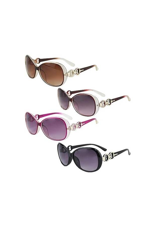 Surplex Lot de 4 paires de Lunettes de Soleil Femme Polarisées Retro Grand Cadre Designer surdimensionné Protection UV400, Lu