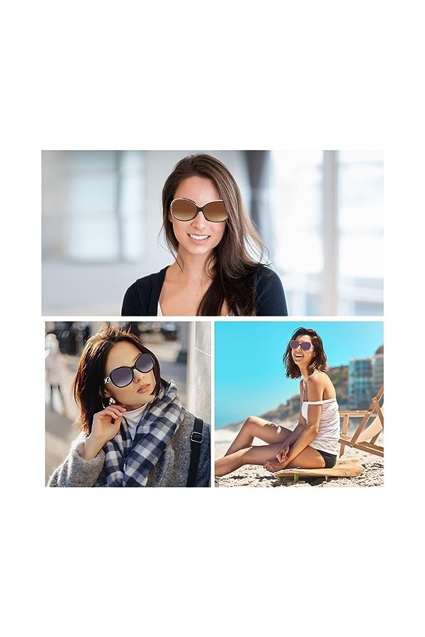 Surplex Lot de 4 paires de Lunettes de Soleil Femme Polarisées Retro Grand Cadre Designer surdimensionné Protection UV400, Lu