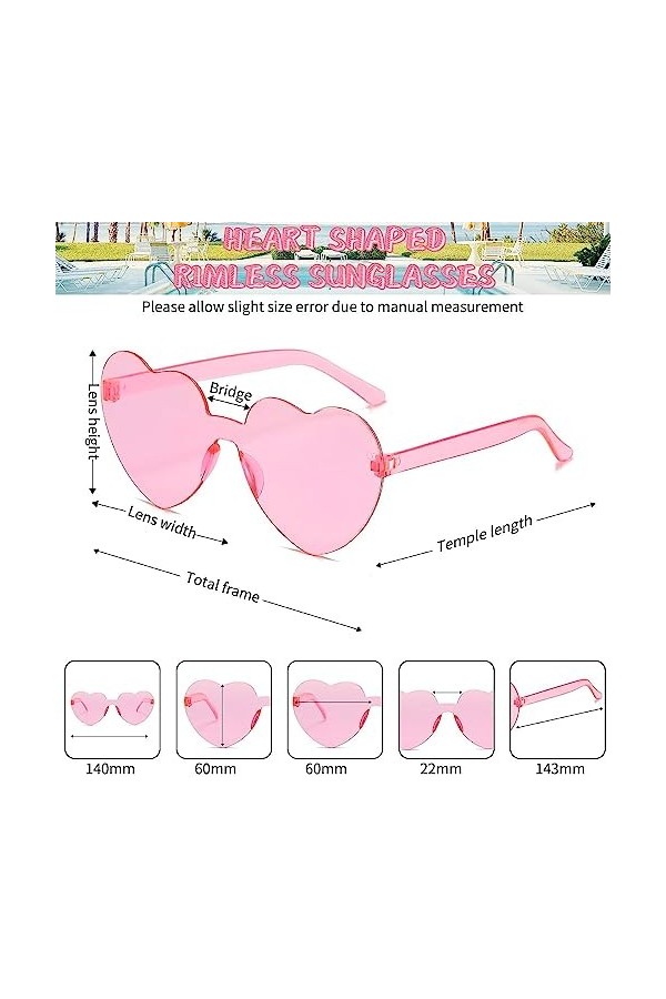 EnixwH 10 Paires Lunettes de Soleil en Forme de Coeur, Multicolore Drôle de Lunettes de Soleil de Fête, Retro Clear Heart Lun