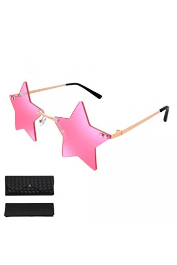 Lunettes de Soleil Pentagramme Vintage Sans Monture Etoile Lunette Transparent Femme Rose Pentagramme Lunettes de Soleil Sans