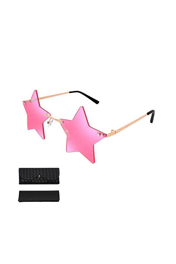 Lunettes de Soleil Pentagramme Vintage Sans Monture Etoile Lunette Transparent Femme Rose Pentagramme Lunettes de Soleil Sans