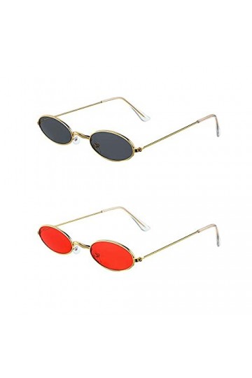 MoKu 2 Paires Lunettes de Soleil Ovales Vintage, Lunettes de Soleil Ovale Rétro, Vintage de Petites Lunettes de Soleil, Petit