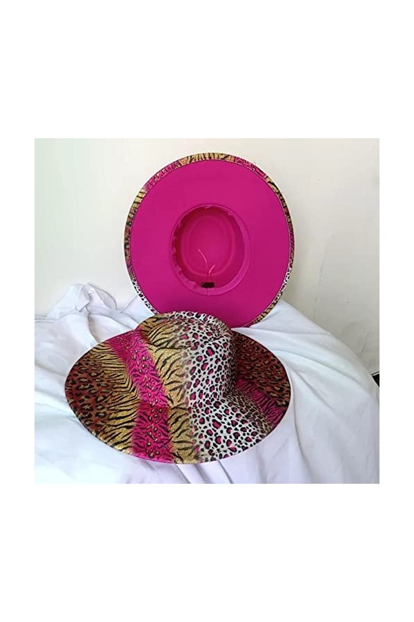 EGROOV Chapeau Femme 9.5cm Rouge Léopard Print Hat Large Brim Bump Hat Hommes et Femmes Mode Unique Style Dames Chapeau Homme