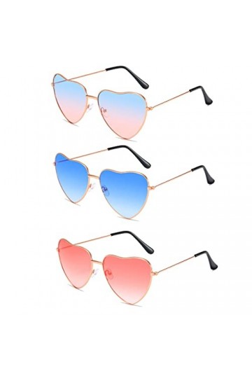 3 Paires Lunettes Soleil Hippies en Coeur, Lunettes de Soleil Hippie Rétro, Lunettes Soleil Coeur Vintage, Lunettes Fête en F