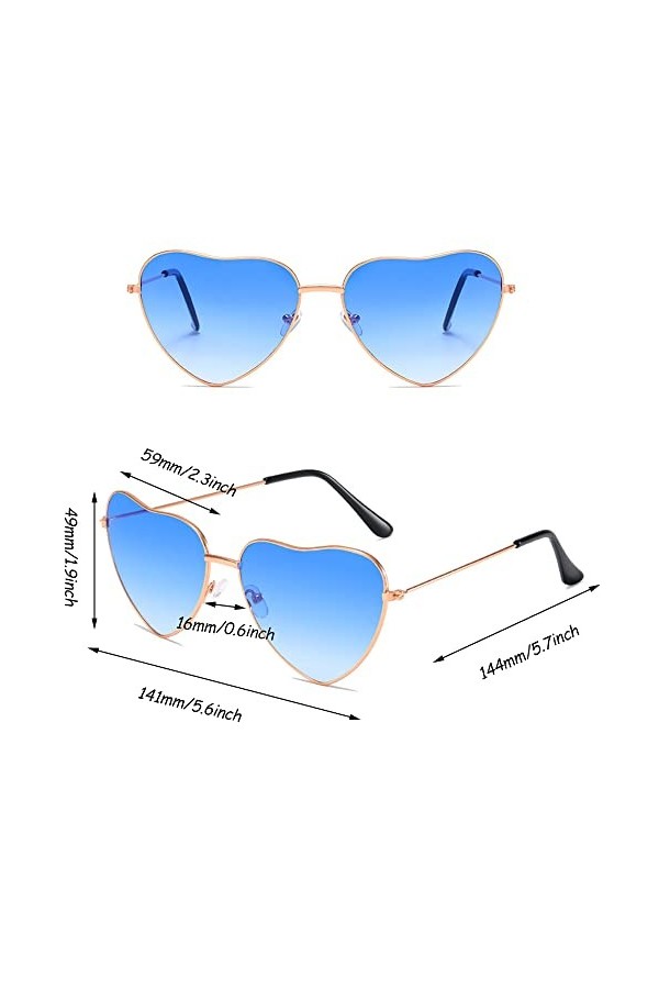 3 Paires Lunettes Soleil Hippies en Coeur, Lunettes de Soleil Hippie Rétro, Lunettes Soleil Coeur Vintage, Lunettes Fête en F