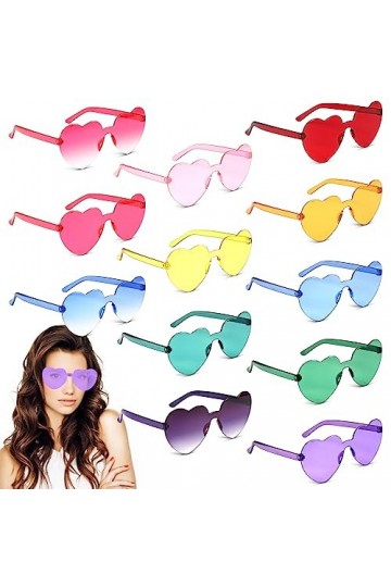 HZMJDHZM 12 Paires Lunettes de Soleil en Forme de Coeur, Lunettes Parti de Soleil HippieLunette de Soleil sans Monture Lunett