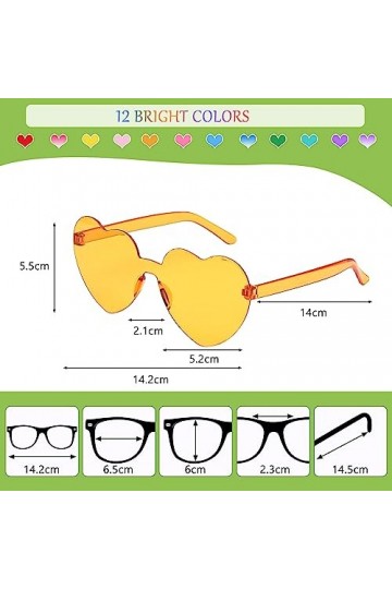 HZMJDHZM 12 Paires Lunettes de Soleil en Forme de Coeur, Lunettes Parti de Soleil HippieLunette de Soleil sans Monture Lunett
