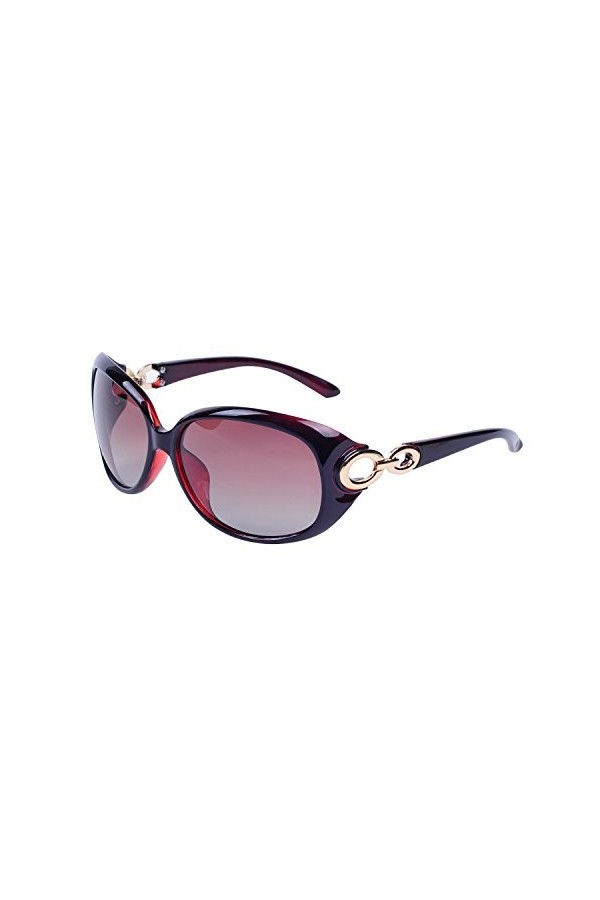 Qixuan Polarisées Lunettes de soleil Femme avec Étui QIXU Marron Lunettes Ovales Vintage Verres 100% UV400 Protection