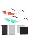2 pièces de lunettes de soleil à flamme, 2 pièces de sacs à lunettes, 2 pièces de tissu à lunettes, style punk rétro, forme d