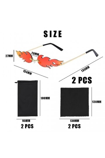 2 pièces de lunettes de soleil à flamme, 2 pièces de sacs à lunettes, 2 pièces de tissu à lunettes, style punk rétro, forme d