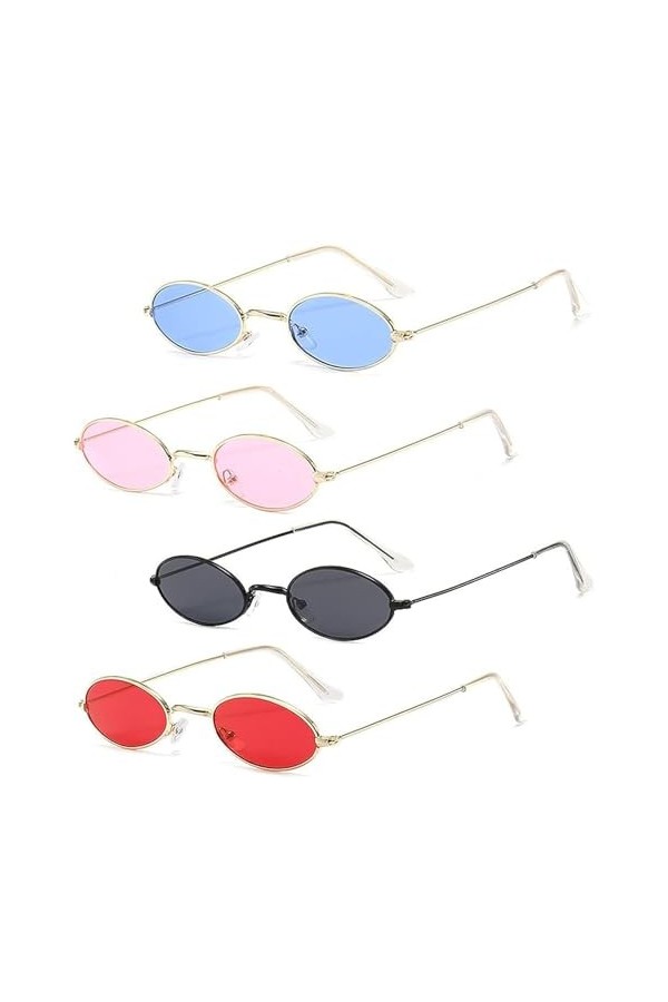 Exsbtay 4 Pièces Petites Lunettes de Soleil Ovales, Soleil Ovales Mini Lunettes, Lunettes de Soleil, Ovales Vintage, Pour Voy