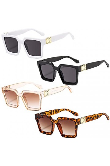 Mikqky 4 Pièces Lunettes De Soleil Carrées De Voyage, Soleil Carrées Unisexes pour Hommes Femmes, Uv 400 Protection Lunettes 