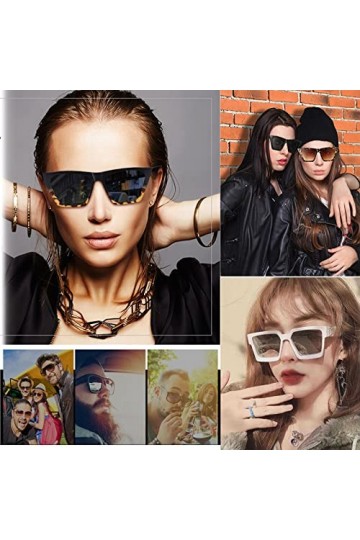 Mikqky 4 Pièces Lunettes De Soleil Carrées De Voyage, Soleil Carrées Unisexes pour Hommes Femmes, Uv 400 Protection Lunettes 