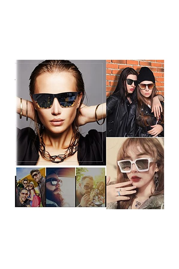 Mikqky 4 Pièces Lunettes De Soleil Carrées De Voyage, Soleil Carrées Unisexes pour Hommes Femmes, Uv 400 Protection Lunettes 