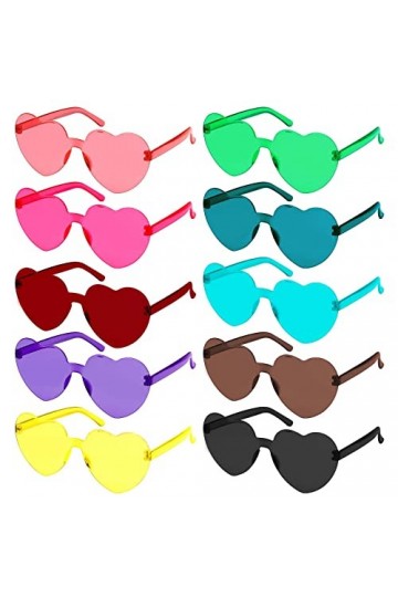 10 Paires Lunettes de Soleil en Forme de Coeur, Drôle de Lunettes de Soleil de Fête en Forme de Cœur Lunettes Vintage Hippie 
