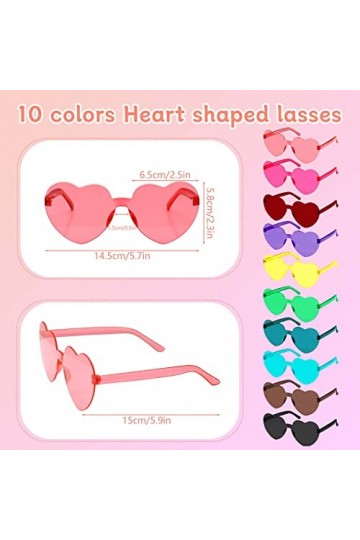 10 Paires Lunettes de Soleil en Forme de Coeur, Drôle de Lunettes de Soleil de Fête en Forme de Cœur Lunettes Vintage Hippie 