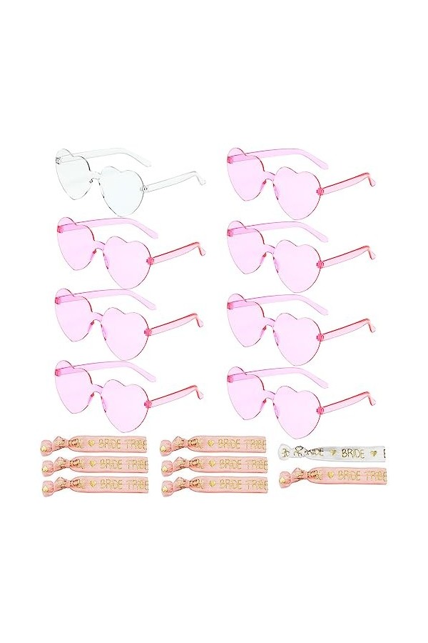8 Paires Couleur Bonbon Lunettes de Soleil Coeur, Hippie Lunettes en Forme de Coeur, Rétro Lunettes Coeur, Lunettes Fête en C