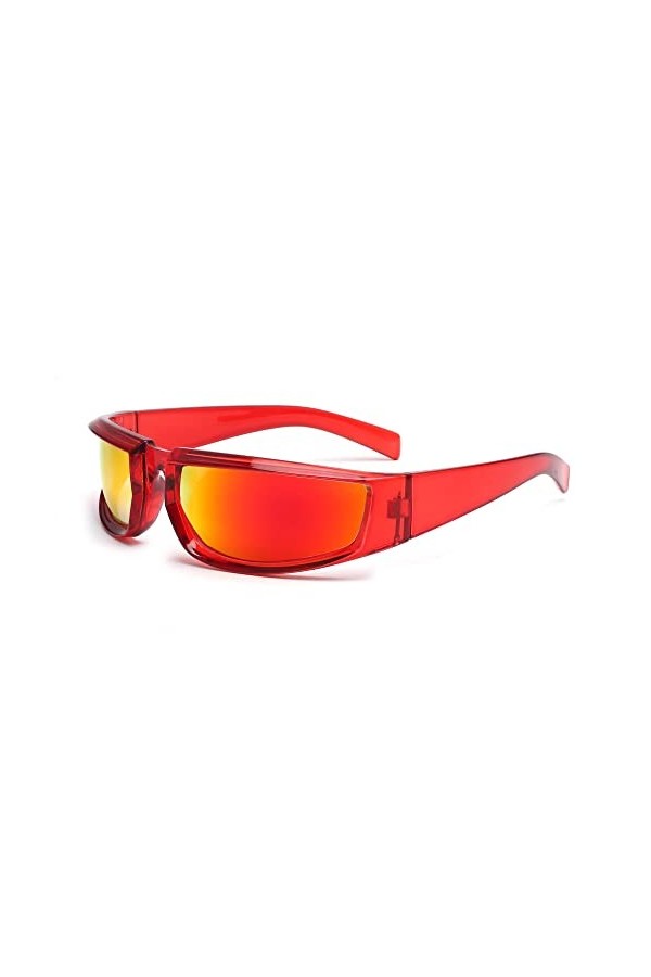 JM Enveloppés Autour de la Tendance des Lunettes de Soleil de Mode Abat-jour de Sport Rectangulaire Hommes Femmes Rouge/Rouge