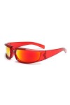 JM Enveloppés Autour de la Tendance des Lunettes de Soleil de Mode Abat-jour de Sport Rectangulaire Hommes Femmes Rouge/Rouge