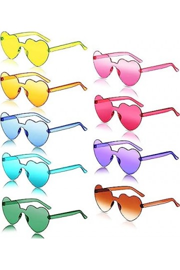 QXNDXQ Lot de 9 paires de lunettes de soleil en forme de cœur - Sans bordure - Pour fête danniversaire - Pour enfants et adu