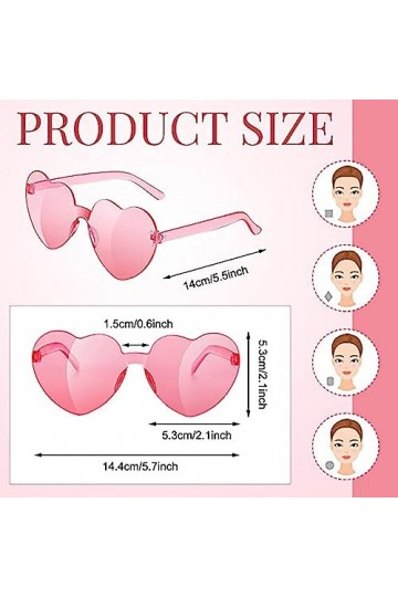 QXNDXQ Lot de 9 paires de lunettes de soleil en forme de cœur - Sans bordure - Pour fête danniversaire - Pour enfants et adu