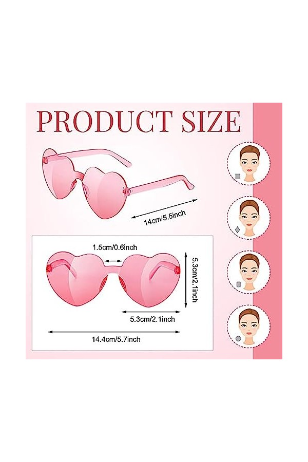 QXNDXQ Lot de 9 paires de lunettes de soleil en forme de cœur - Sans bordure - Pour fête danniversaire - Pour enfants et adu