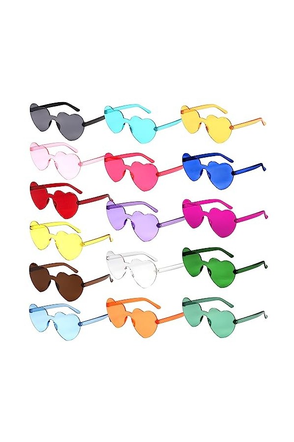 16 Pièces Lunettes de Soleil Coeur: Lunettes de Soleil en Forme de Coeur, Lunettes De Fête Transparentes Lunettes Coeur Pour
