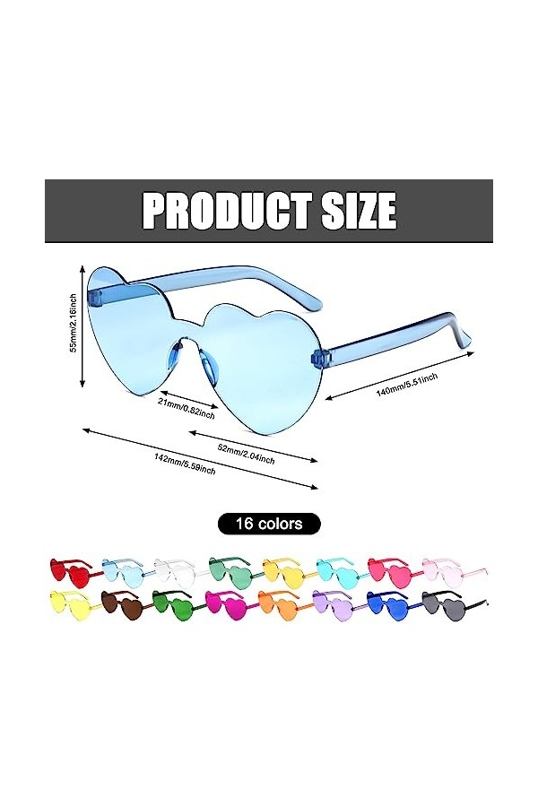 16 Pièces Lunettes de Soleil Coeur: Lunettes de Soleil en Forme de Coeur, Lunettes De Fête Transparentes Lunettes Coeur Pour