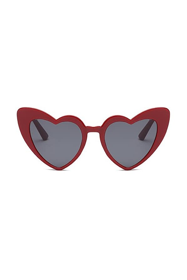 AXZ Lunettes De Soleil En Forme De Coeur Femme Unisex Heart Lunettes Rétro Vintage Mode Cat Eye Eyewear Rouge 