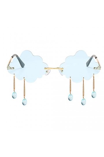 Hellery Lunettes de Soleil Sans Monture Forme de Nuage avec 3 Pendentif en Forme de Goutte Style Punk - Bleu, comme décrit