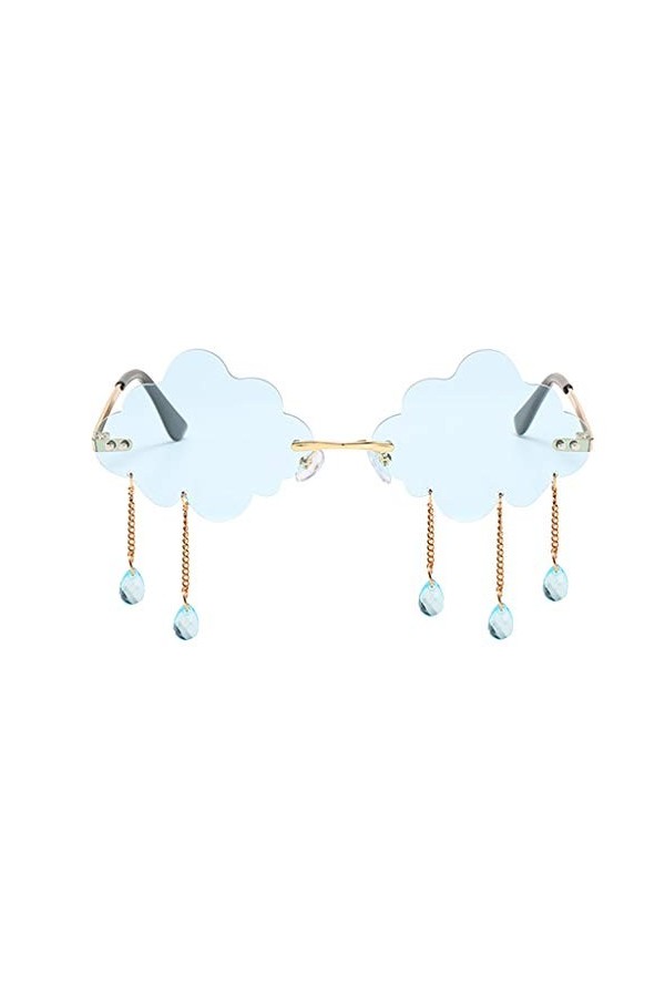 Hellery Lunettes de Soleil Sans Monture Forme de Nuage avec 3 Pendentif en Forme de Goutte Style Punk - Bleu, comme décrit