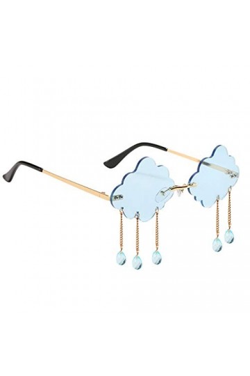 Hellery Lunettes de Soleil Sans Monture Forme de Nuage avec 3 Pendentif en Forme de Goutte Style Punk - Bleu, comme décrit