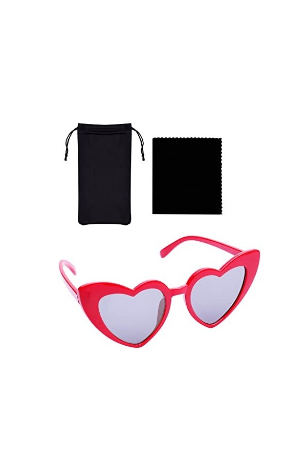 KINBOM Lunettes de Soleil Coeur, Vintage Lunettes de Soleil Coeur Femme Protection Solaire Lunettes de Soleil Coeur Adulte po