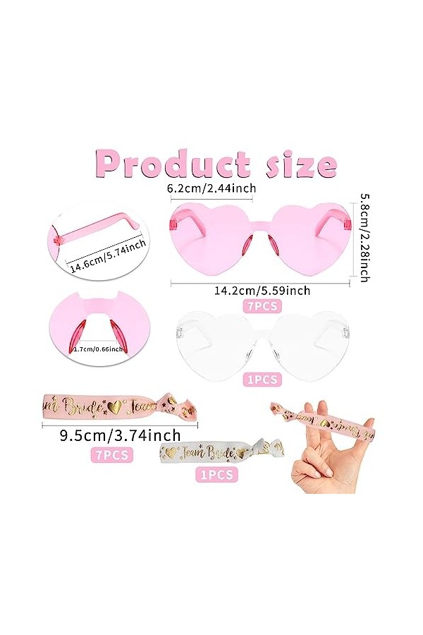 Lot de 8 paires de lunettes de soleil en forme de cœur - 8 bracelets - Style rétro - Sans monture - Accessoires photo pour ma