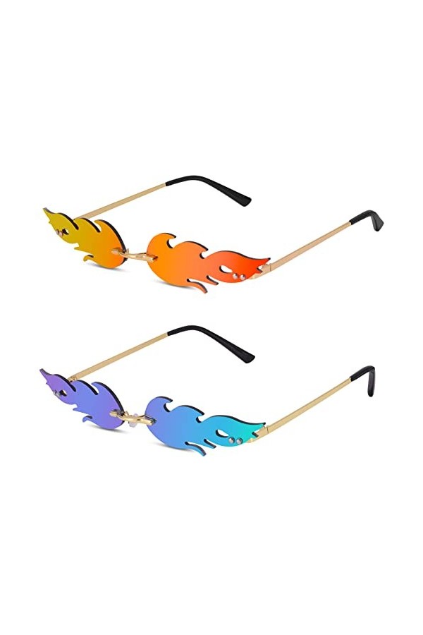 Auidy_6TXD Lot de 2 paires de lunettes de soleil en forme de flamme sans bord pour femme