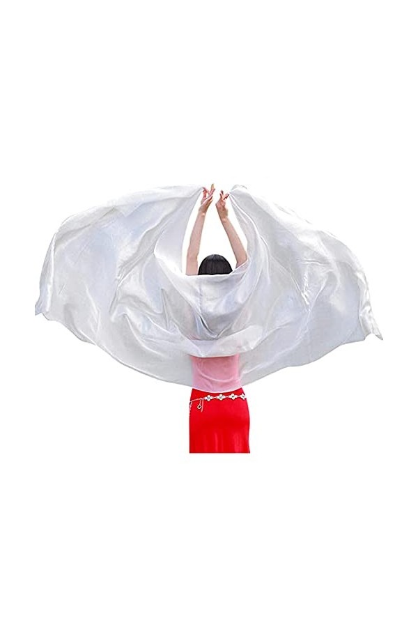 Leemiman Voile de soie pour femme - 2,5 m de long - Voile de danse orientale - Fait à la main - Blanc