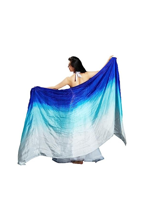Leemiman Voile de soie pour femme - 2,5 m de long - Voile de danse orientale - Fait à la main - Blanc