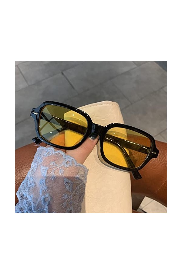 SARGE Lunettes de Soleil carrées Femmes&nbsp;&nbsp;&nbsp;Marque de Luxe Designer Nouveau rétro Clair Jaune Lunettes de Soleil Hommes Vintage