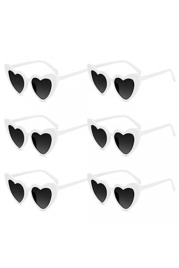 TAFACE 6pcs Lunettes De Soleil Coeur Blanc, Lunettes Rétro, Lunettes De Soleil Coeur Damour, Protection Uv, Lunettes De Sole