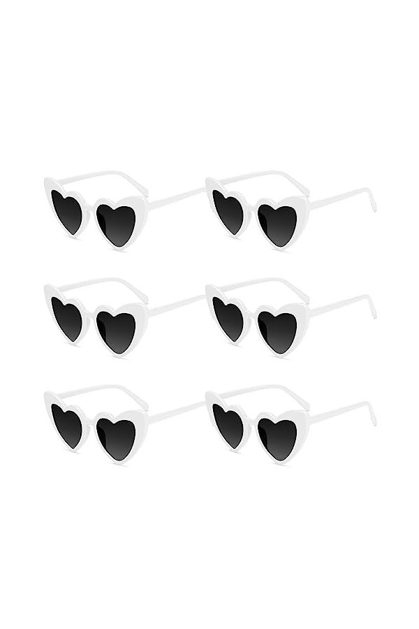 TAFACE 6pcs Lunettes De Soleil Coeur Blanc, Lunettes Rétro, Lunettes De Soleil Coeur Damour, Protection Uv, Lunettes De Sole